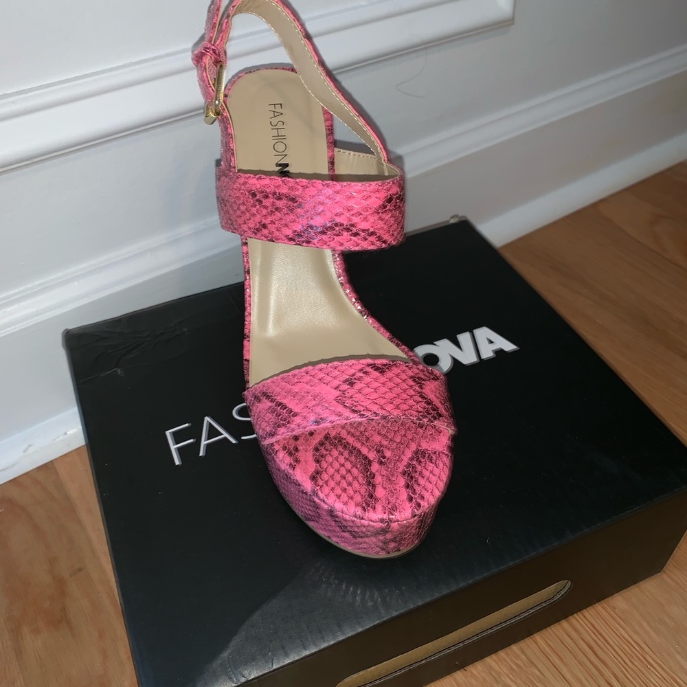 Fashion Nova Pink Snakeskin Heels - Picture 2 of 4